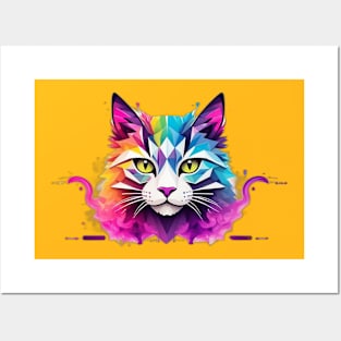 A Geometric Ode to Neon in Contemporary Cat Art Posters and Art